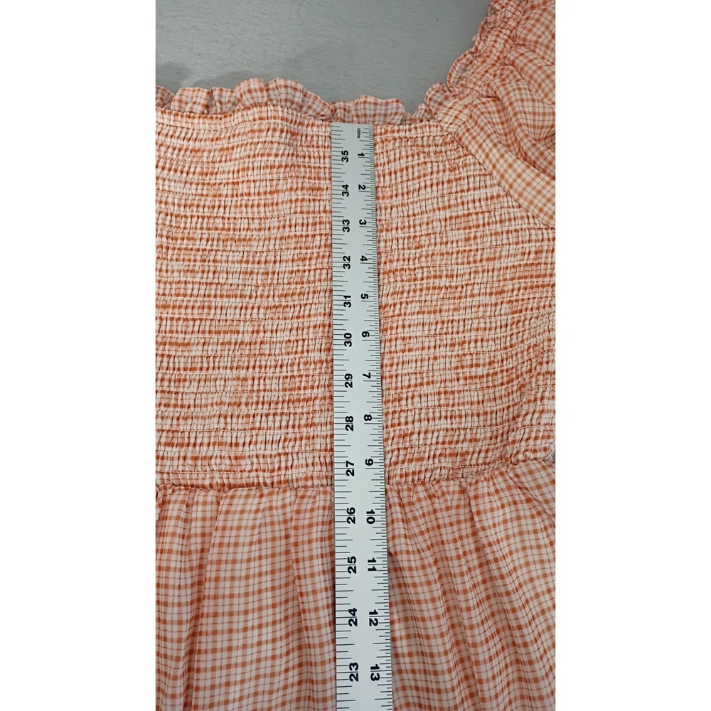 LC Lauren Conrad Peach Orange White Gingham Cottagecore Chiffon Dress Large - Picture 7 of 14